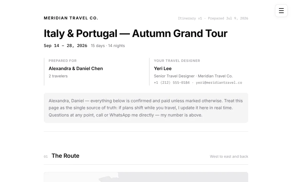 Preview of Travel Itinerary