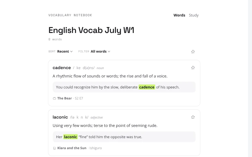 Preview of Vocabulary Notebook